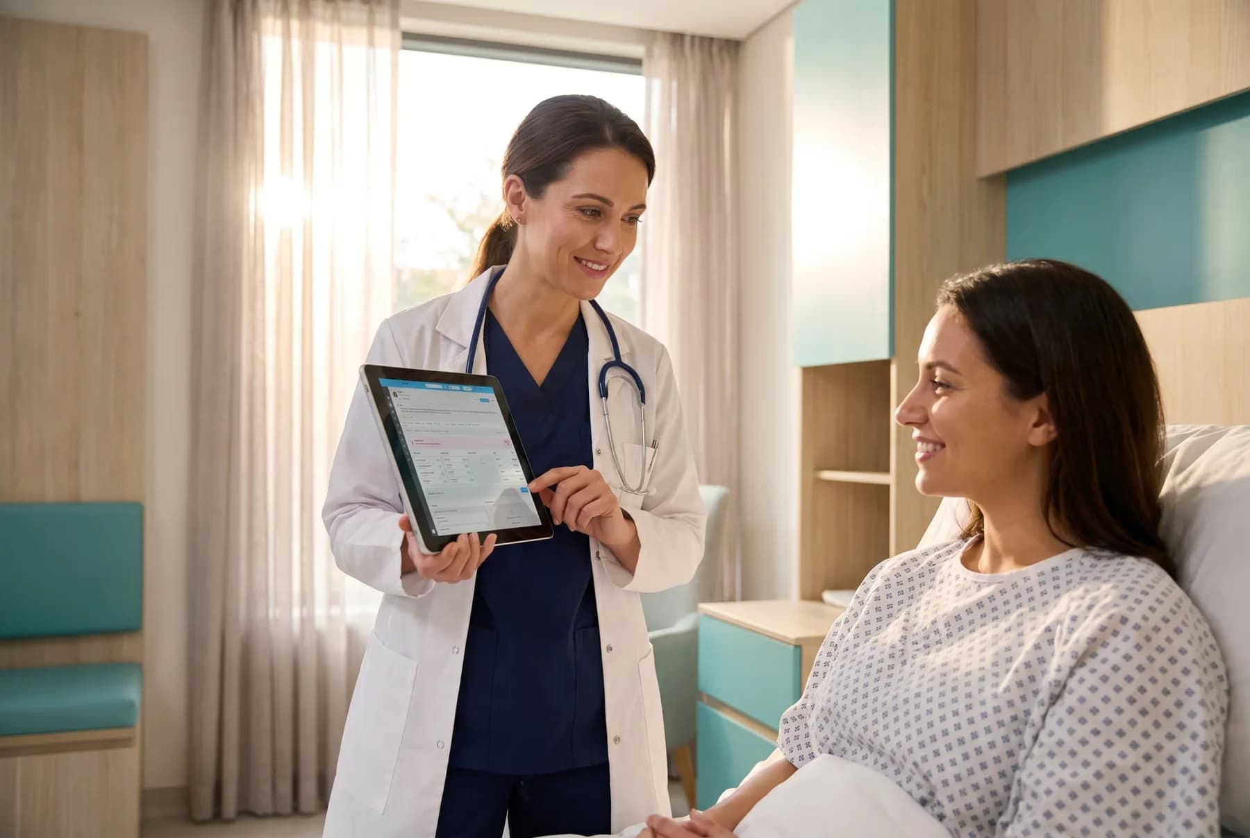 Family physician using a voice-first Copilot during a consultation