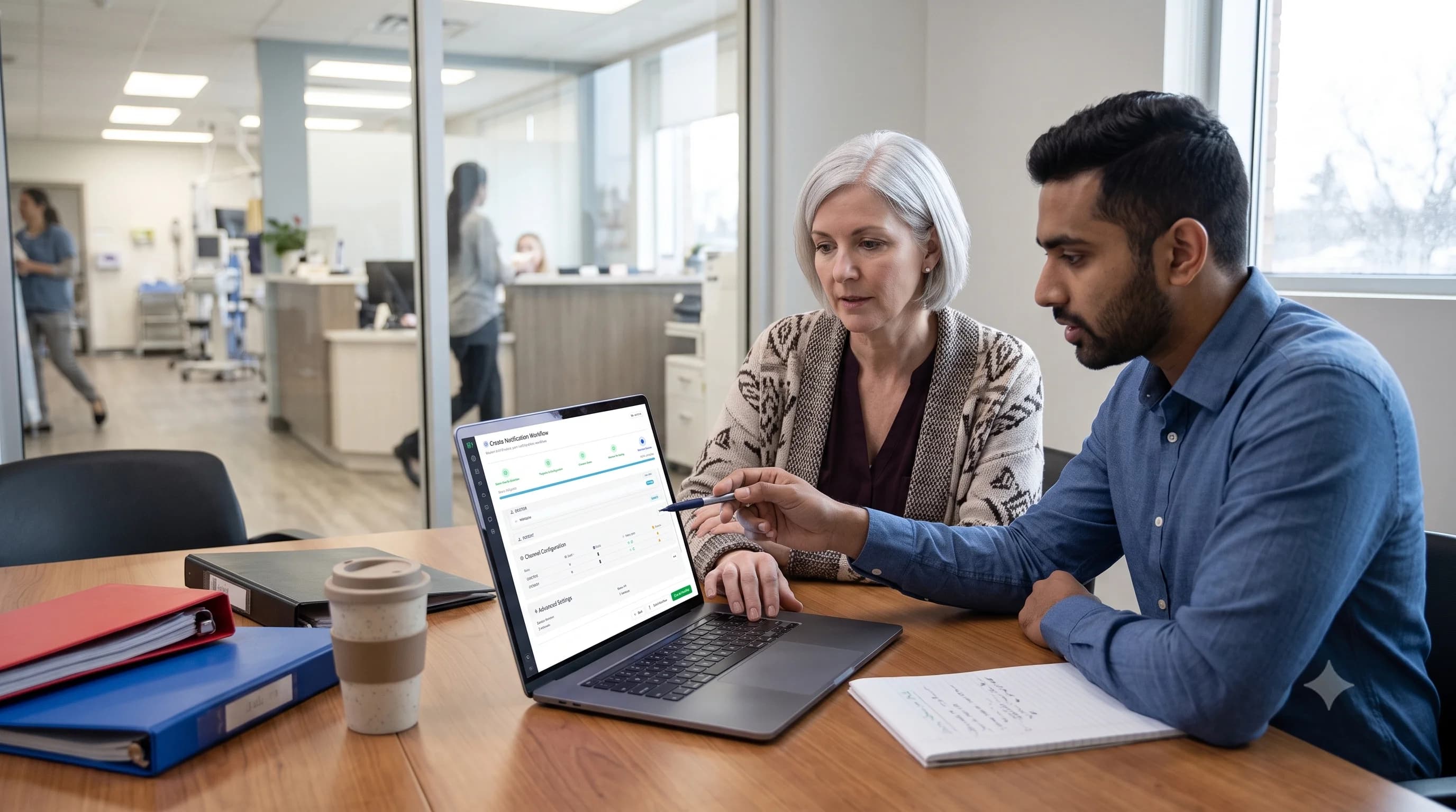 A clinic notification workflow routing an incoming message to staff