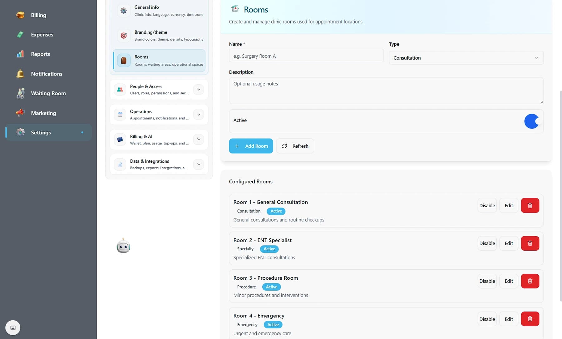 A room and resource planner with color-coded blocks