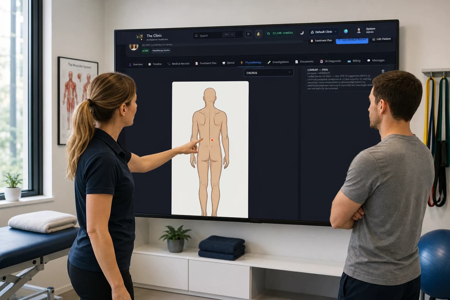 A physiotherapy plan-of-care view with goals and progress