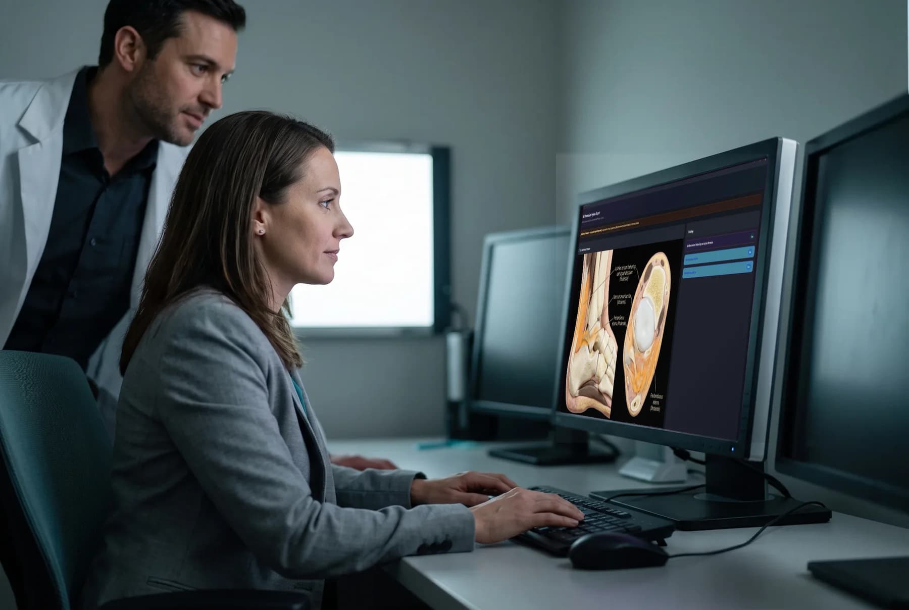 AI-generated 3D anatomical reconstruction highlighting mid-thoracic degenerative changes, with a 90% confidence score
